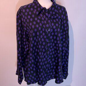 Foxcroft Black & Purple Polka Dot Button Down size 24W